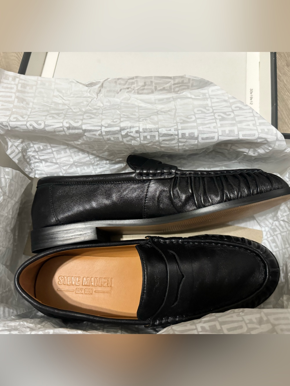 Steve Madden Black Leather Slip-On Penny Loafers
